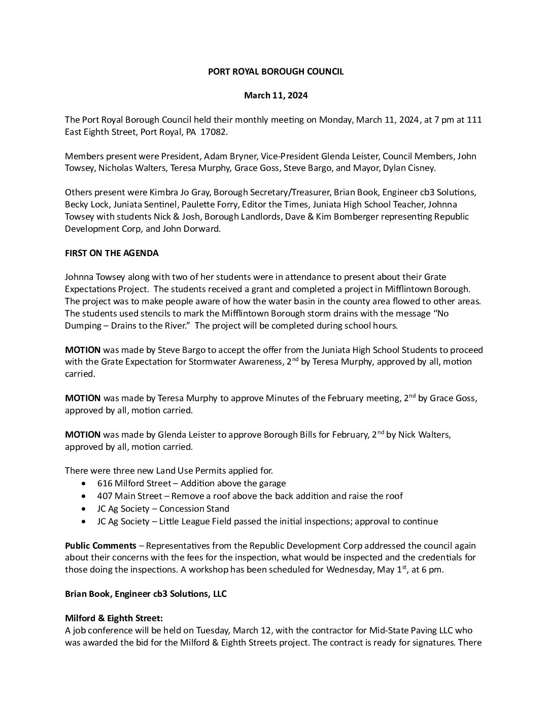 Thumbnail of the first page of 'Council Minutes – May 10th, 2024'
