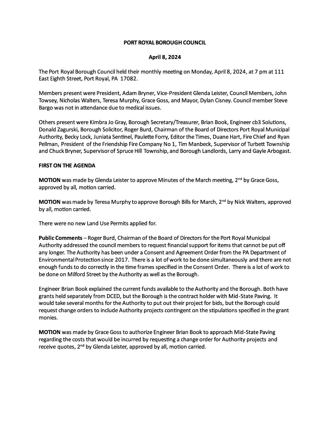 Thumbnail of the first page of 'Council Minutes – June 9th, 2024'