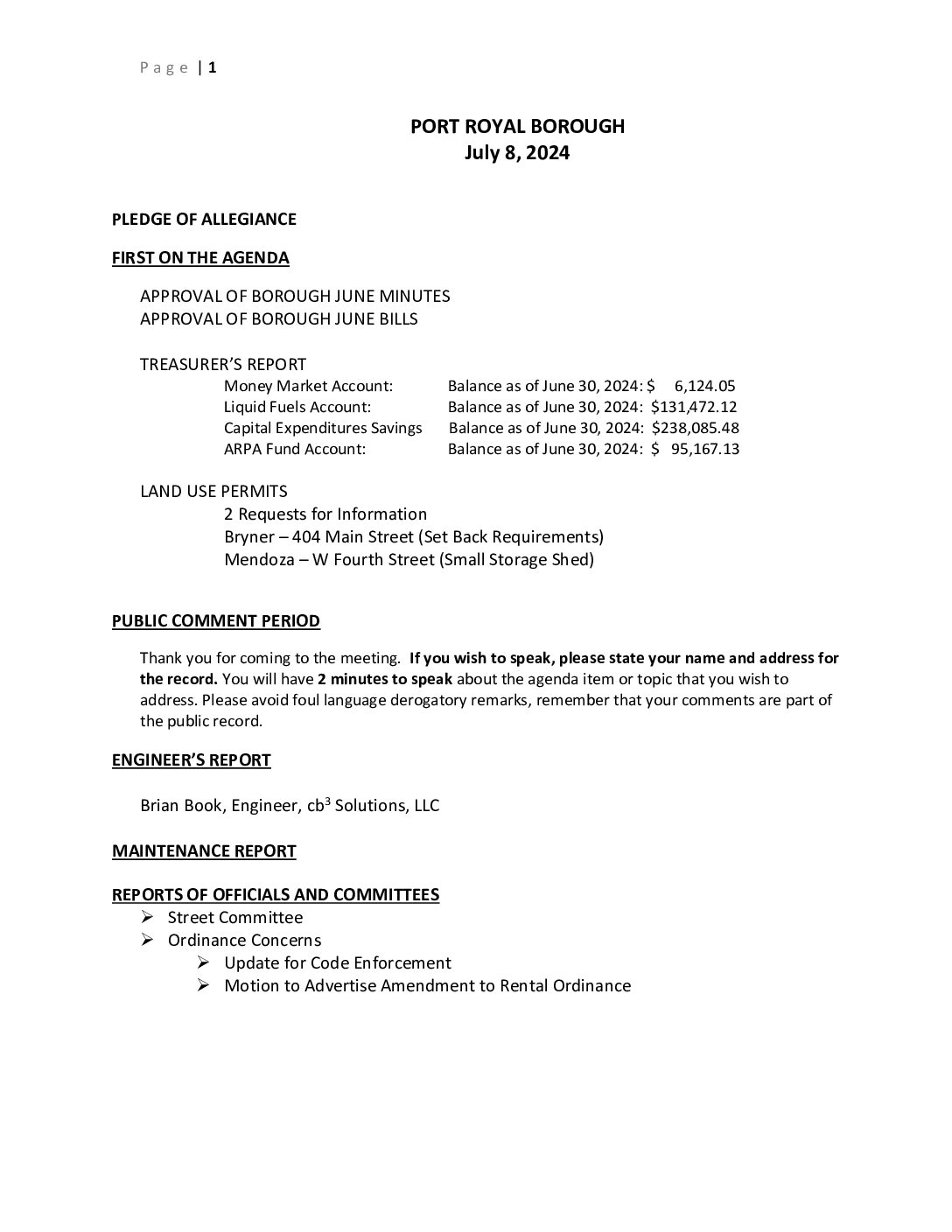 Thumbnail of the first page of 'Council Agenda – July 3rd, 2024'