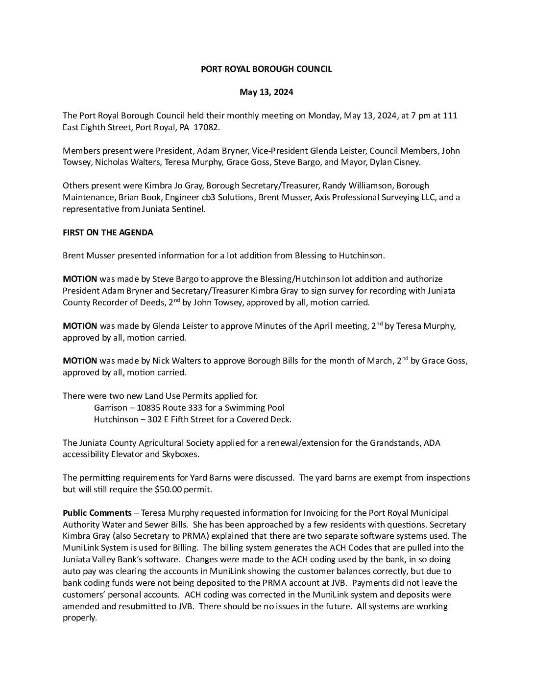 Thumbnail of the first page of 'Council Minutes – July 3rd, 2024'