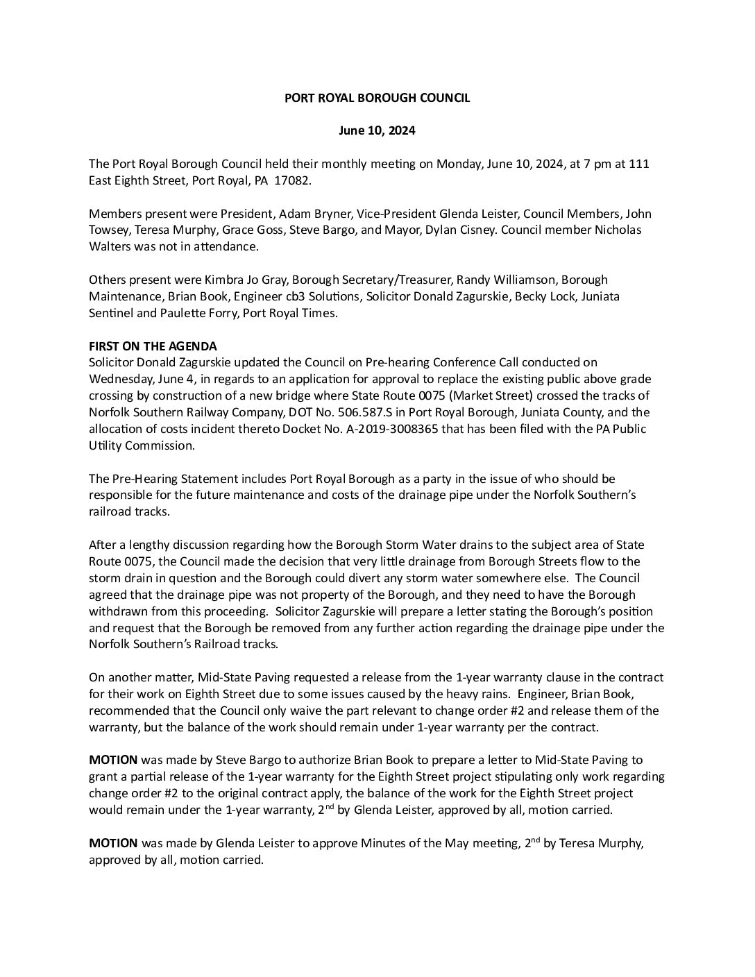 Thumbnail of the first page of 'Council Minutes – August 9th, 2024'