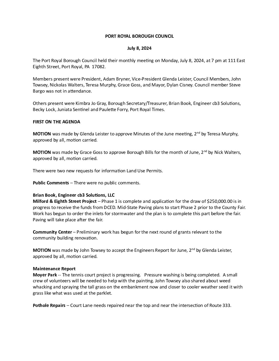 Thumbnail of the first page of 'Council Minutes – September 6th, 2024'