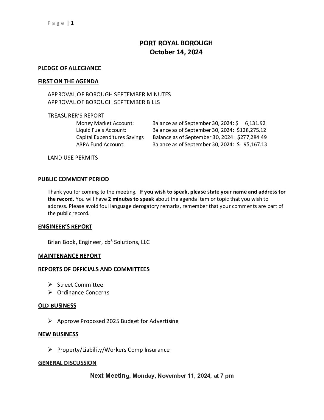 Thumbnail of the first page of 'Council Agenda – October 11th, 2024'