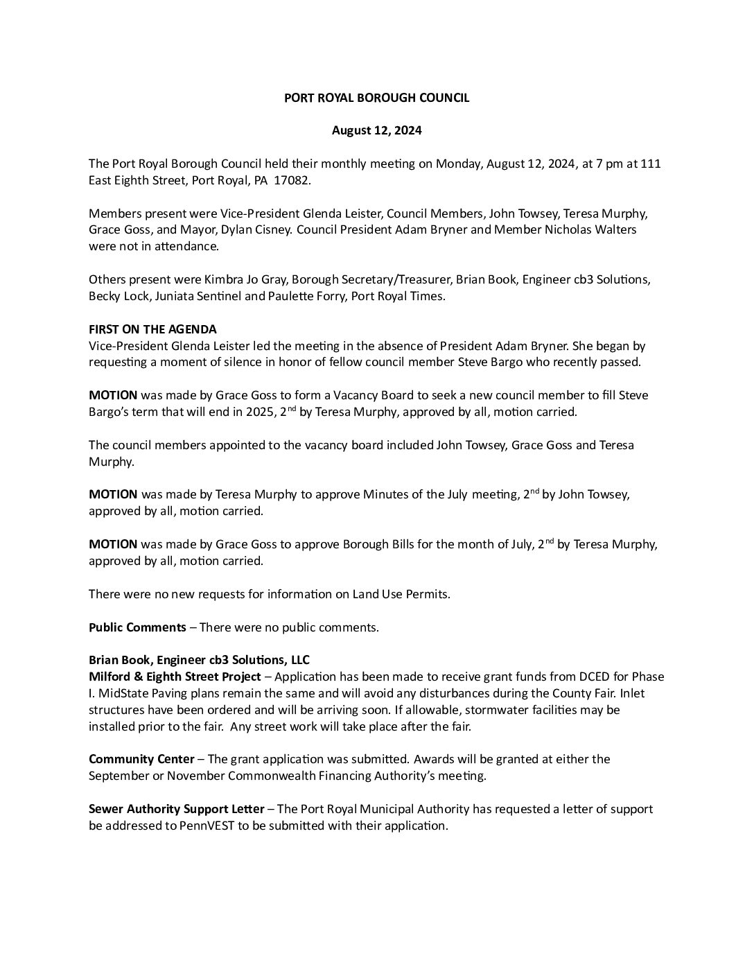 Thumbnail of the first page of 'Council Minutes – October 11th, 2024'
