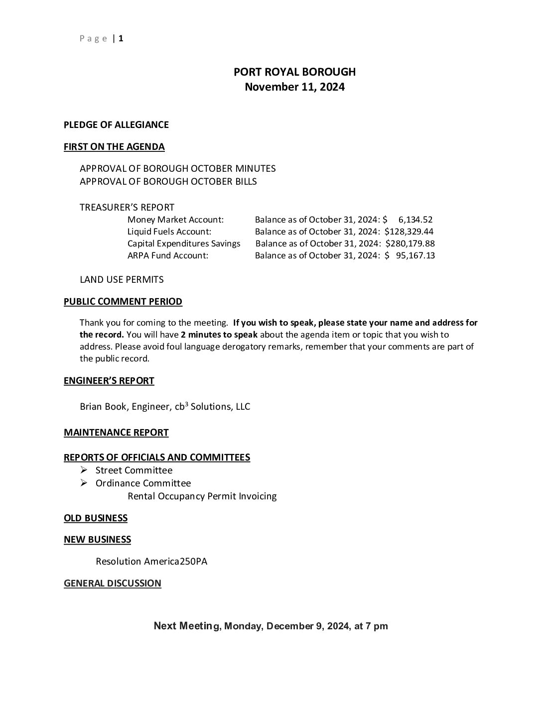 Thumbnail of the first page of 'Council Agenda – November 10th, 2024'