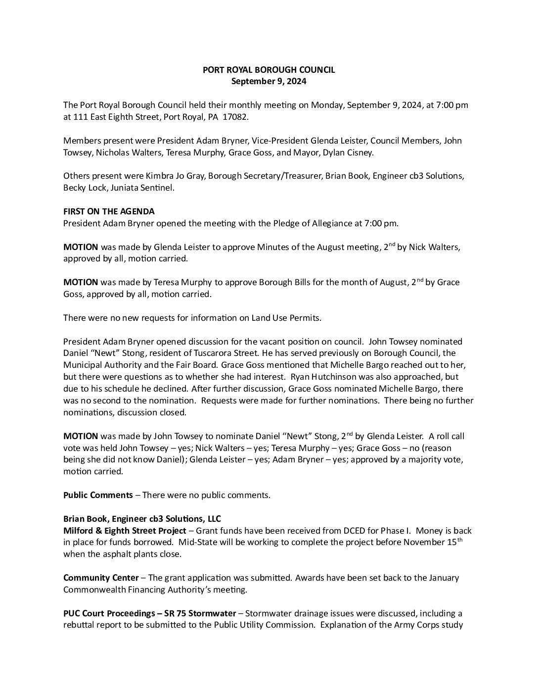 Thumbnail of the first page of 'Council Minutes – November 10th, 2024'