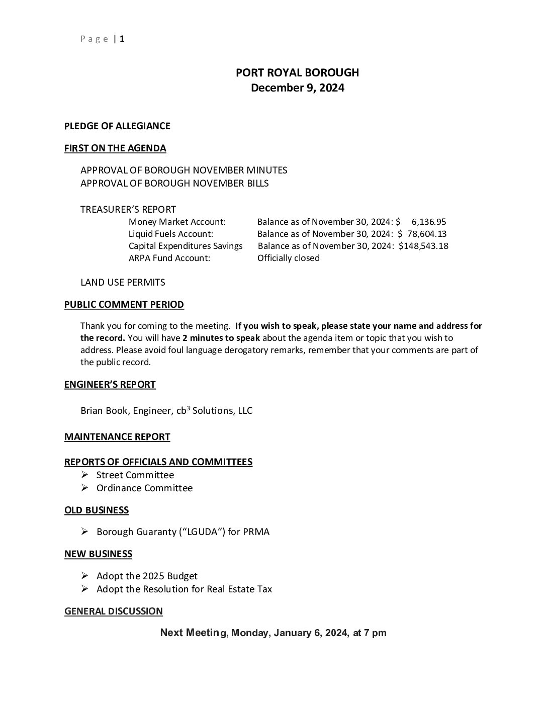 Thumbnail of the first page of 'Council Agenda – December 9th, 2024'