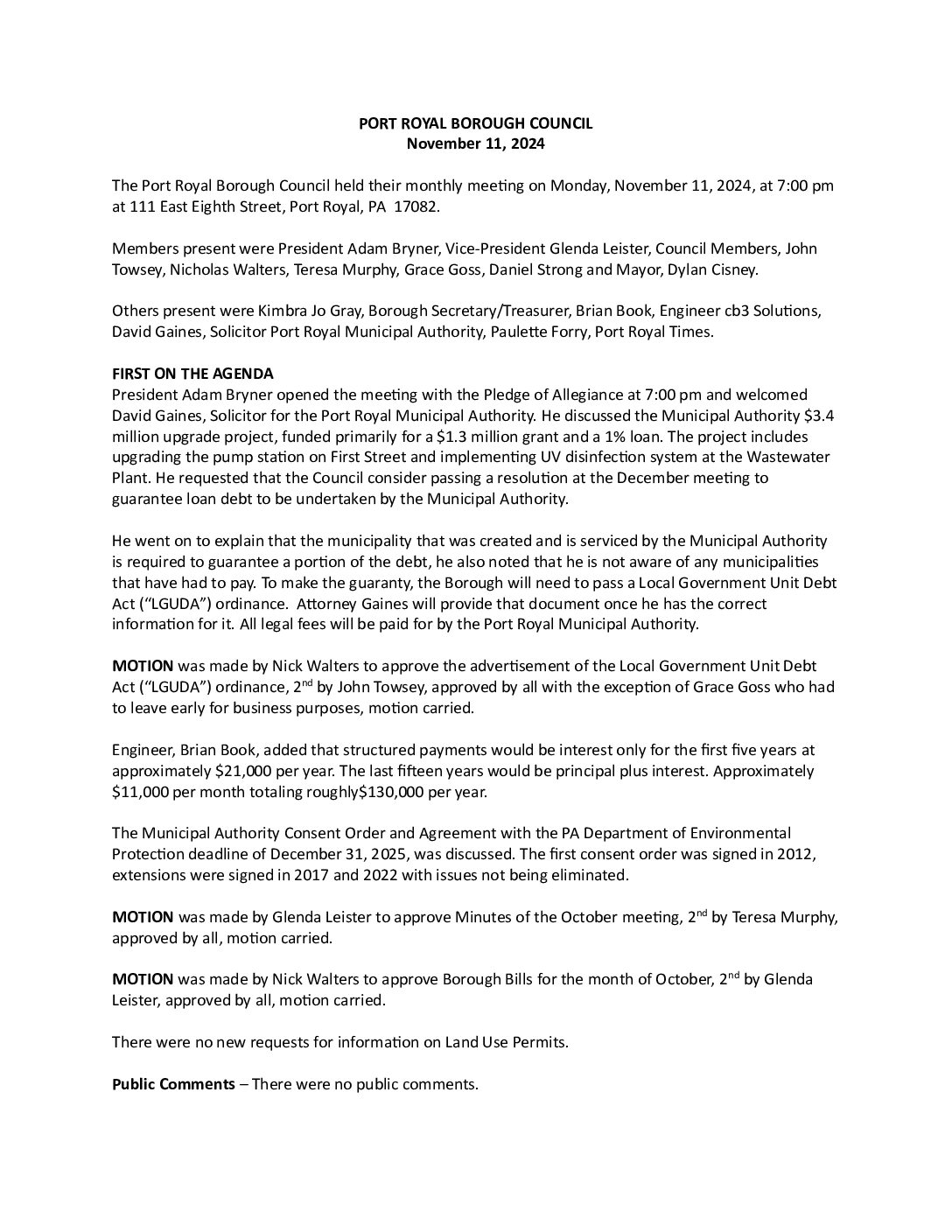 Thumbnail of the first page of 'Council Minutes – January 12th, 2025'