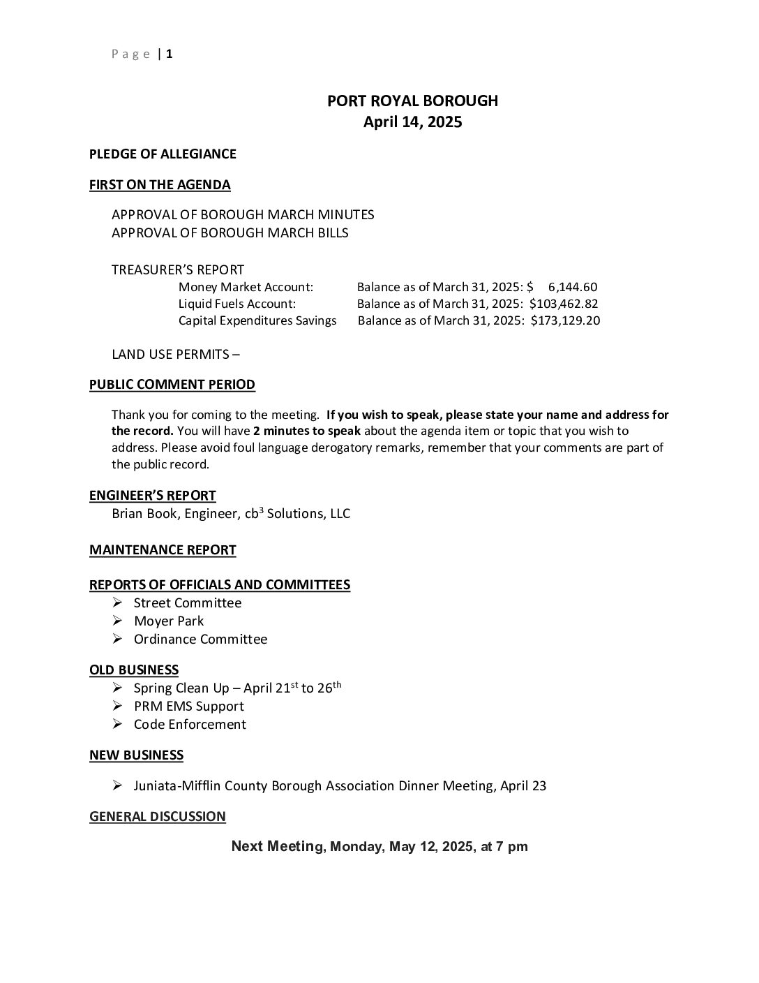 Thumbnail of the first page of 'Council Agenda – April 14th, 2025'
