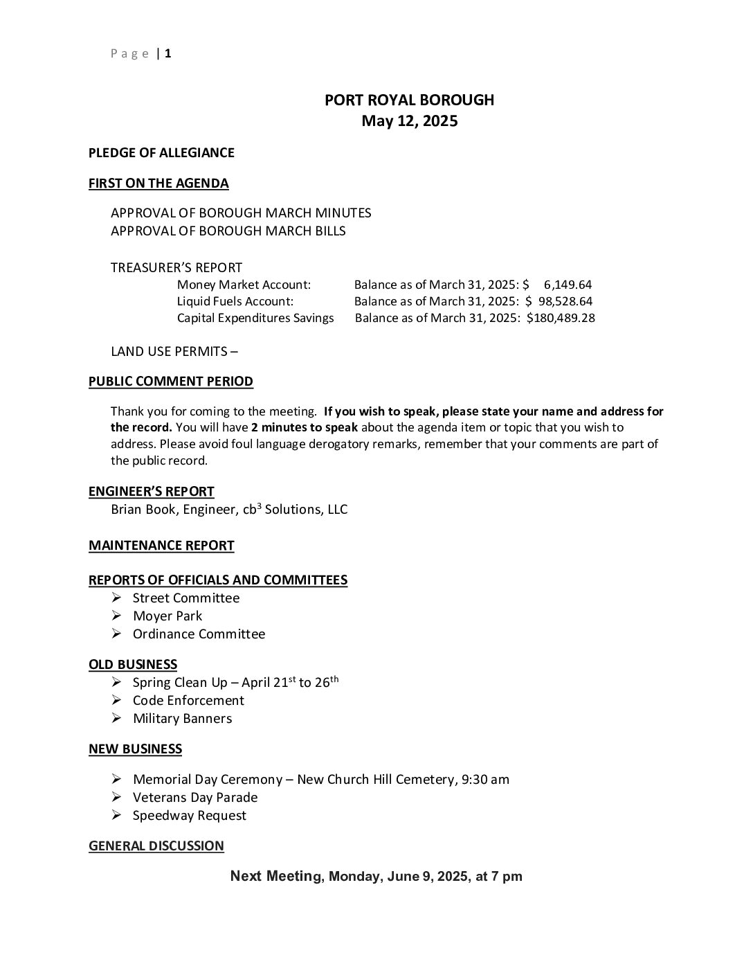 Thumbnail of the first page of 'Council Agenda – May 9th, 2025'