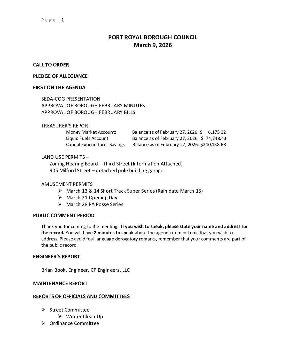 Thumbnail of the first page of 'Council Agenda – March 8th, 2026'