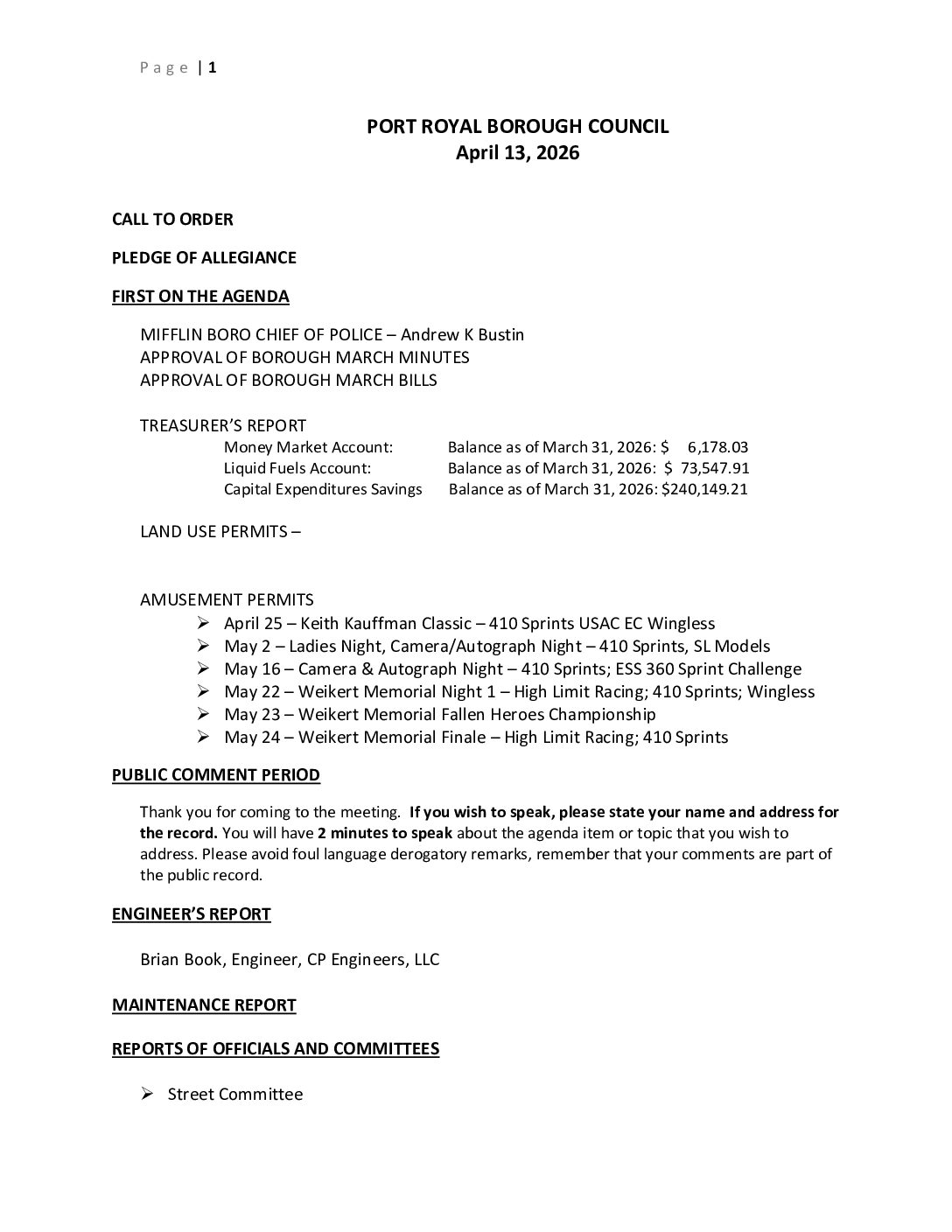 Thumbnail of the first page of 'Council Agenda – April 13th, 2026'