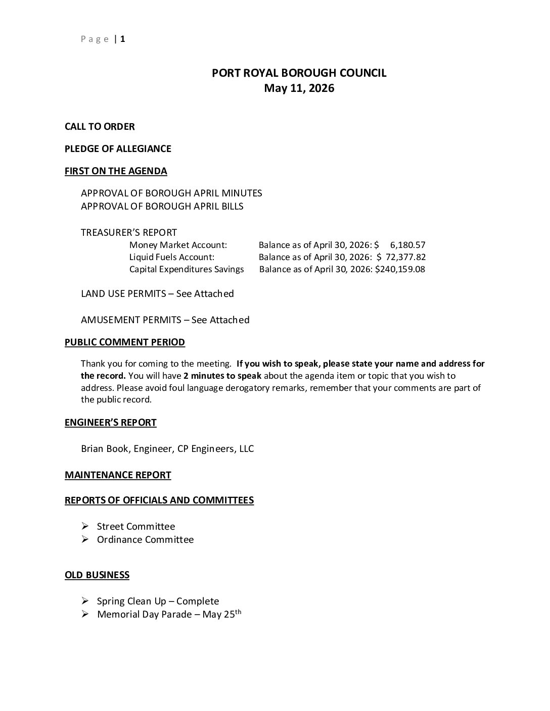 Thumbnail of the first page of 'Council Agenda – May 11th, 2026'